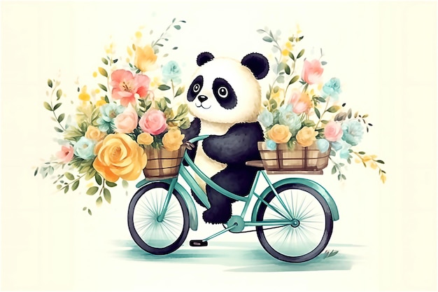 Panda de dessin animé de la Journée mondiale du vélo fait une balade à vélo Image générée par l'IA post-traitée