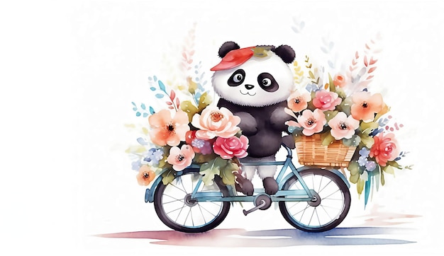 Panda de dessin animé de la Journée mondiale du vélo fait une balade à vélo Image générée par l'IA post-traitée