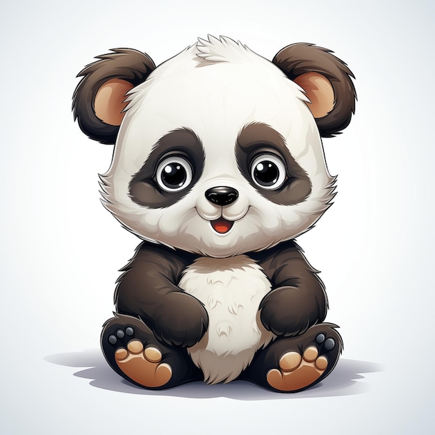 Un panda de dessin animé mignon assis sur un fond blanc