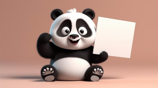 Un panda de dessin animé tenant une pancarte blanche qui dit "panda" dessus