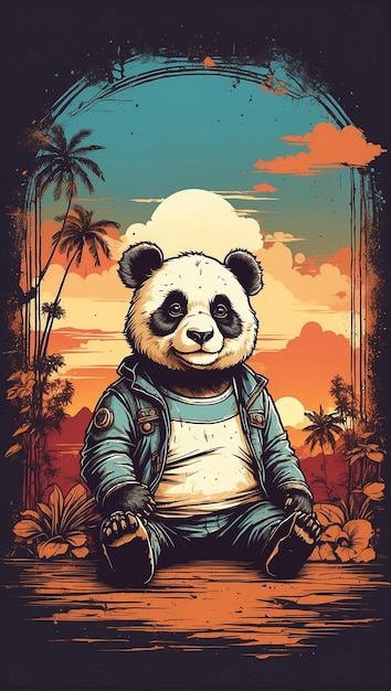 Le panda est assis design vintage