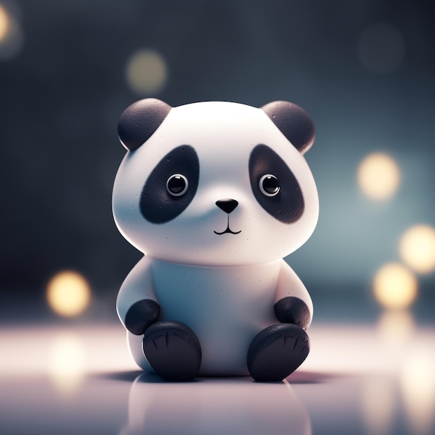 Un panda est assis sur un fond sombre.