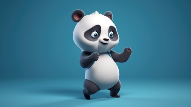 Un panda est debout sur un fond bleu.