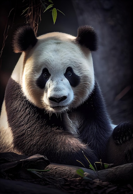 Panda avec une expression sereine en paix dans son environnement générative ai