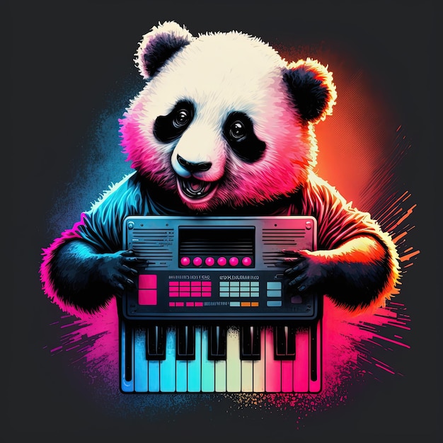 Panda de fête jouant sur un clavier de musique Generative AI