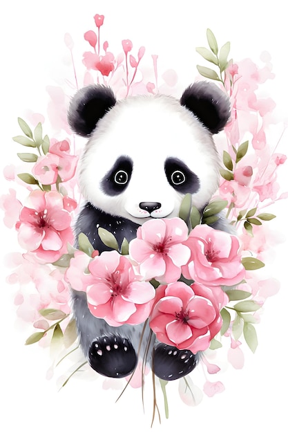 Le panda avec des fleurs Illustration