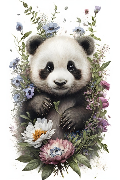 Un panda en fleurs