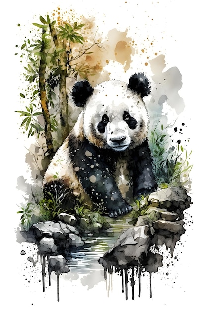 panda en forêt. style aquarelle