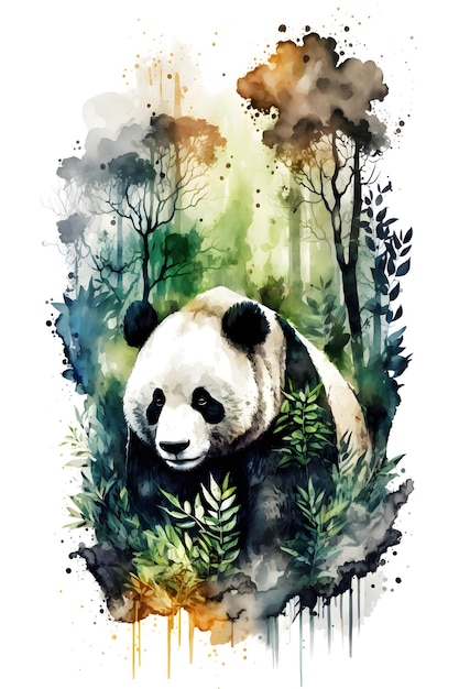 panda en forêt. style aquarelle