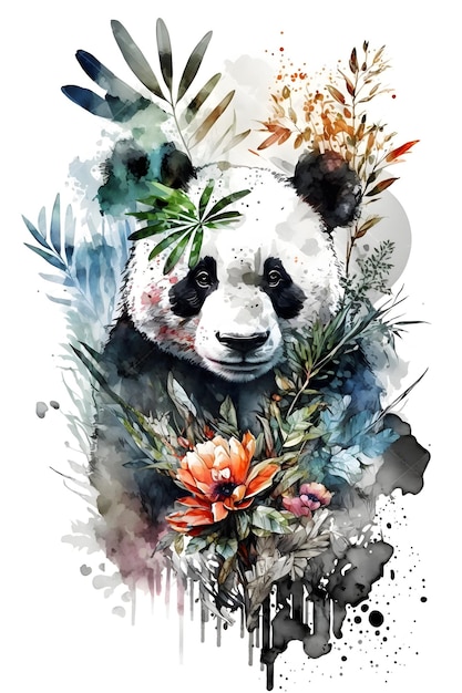 panda en forêt. style aquarelle