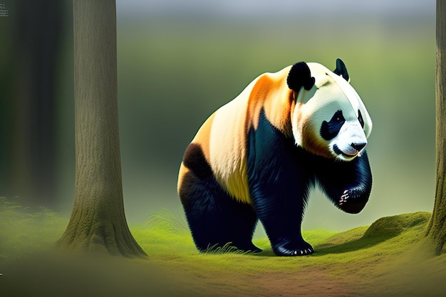 Panda géant dans son habitat naturel Le panda géant est une espèce en voie de disparition Art numérique