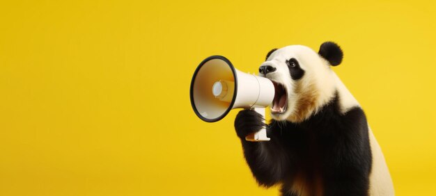 Panda avec haut-parleur sur fond jaune