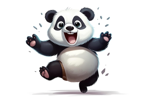 Panda heureux isolé sautant et jouant isolé sur fond blanc Ai générative