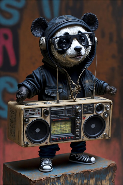 Panda hip hop avec lecteur de musique rétro