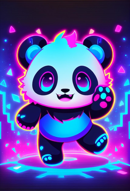 Panda Kawaii Mignon Brillant Coloré Ai Génératif