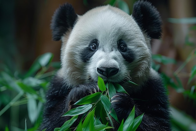 Un panda mangeant du bambou dans la forêt