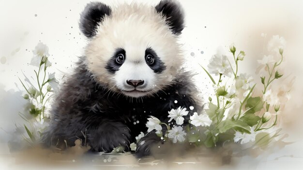 panda mignon aquarelle sur fond blanc