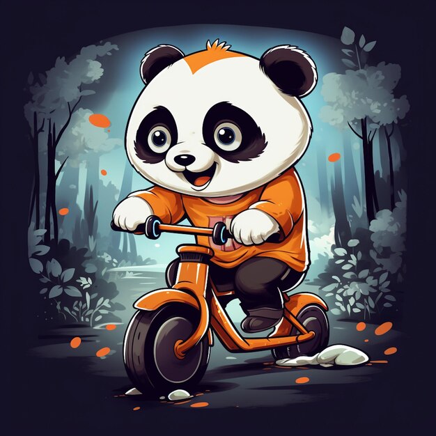 panda mignon chevauchant un dessin de dessin animé de moto