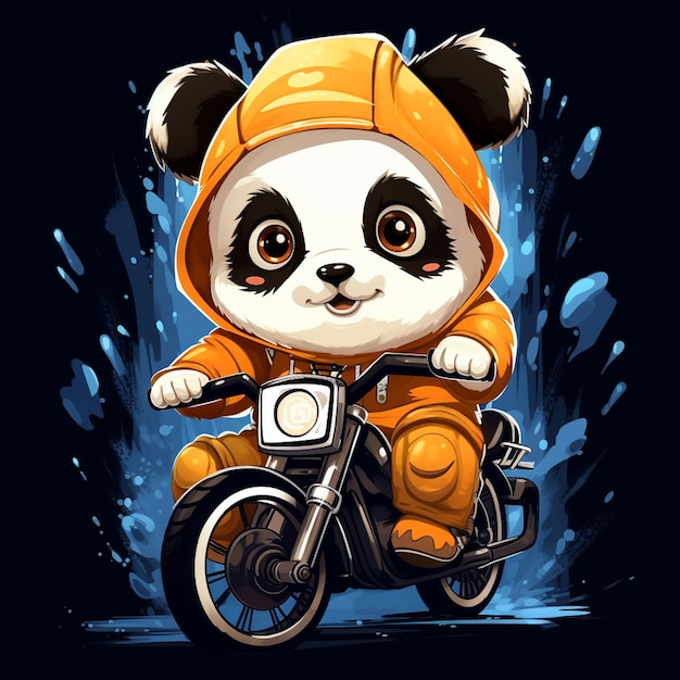 panda mignon chevauchant un dessin de dessin animé de moto