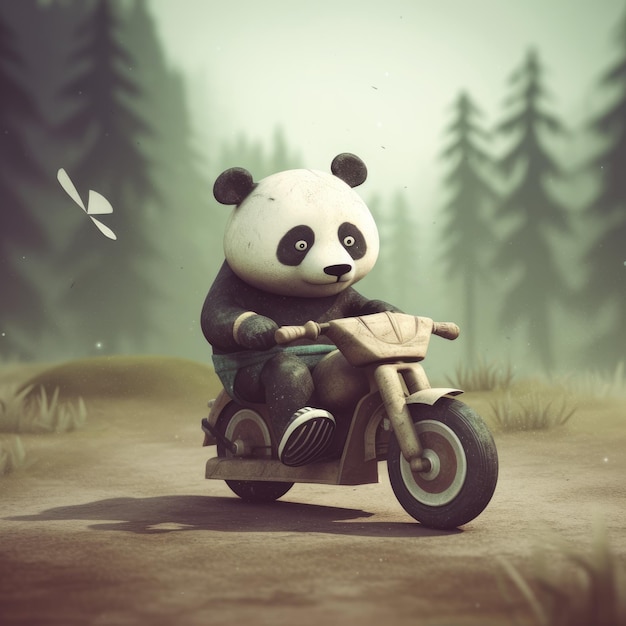 Panda mignon chevauchant une moto