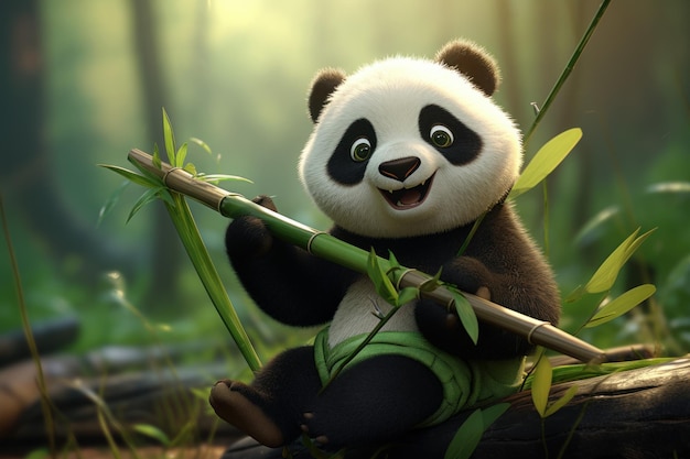 Panda mignon enchanteur avec la nature du bambou Animal ours de porcelaine Générer Ai