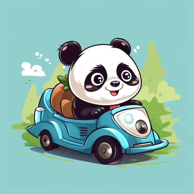 Panda mignon équitation voiture dessin animé vecteur icône illustration transport animal icône concept isolé