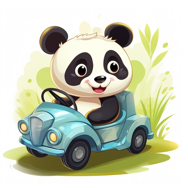 Panda mignon équitation voiture dessin animé vecteur icône illustration transport animal icône concept isolé