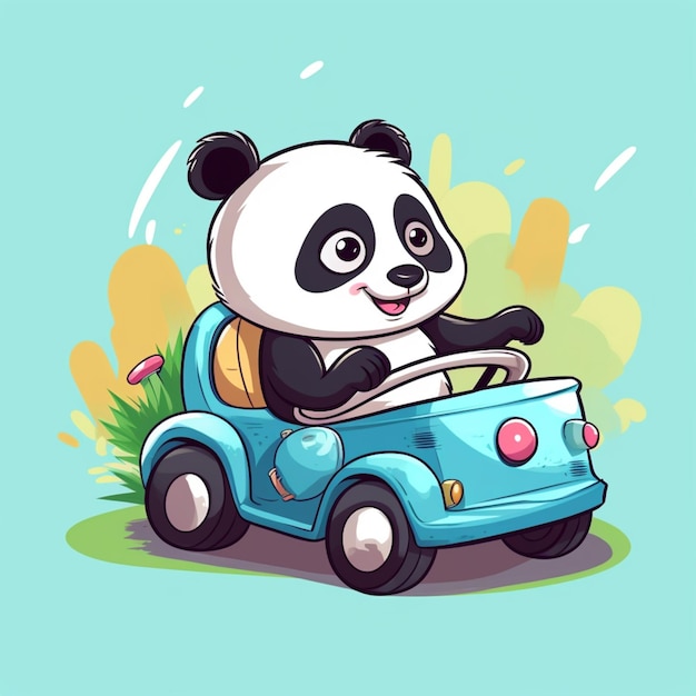 Panda mignon équitation voiture dessin animé vecteur icône illustration transport animal icône concept isolé