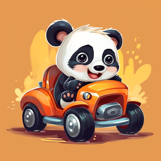 Panda mignon équitation voiture dessin animé vecteur icône illustration transport animal icône concept isolé