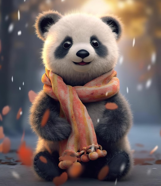 panda mignon avec un foulard dans un portrait de fond gris créé par la technologie d'IA générative