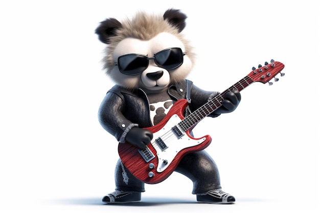 panda mignon avec une guitare électrique