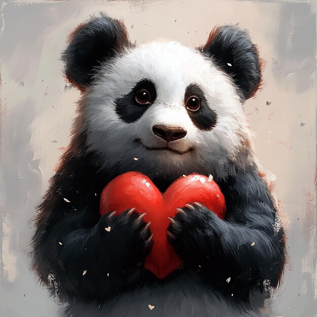 Un panda mignon qui tient un dessin animé d'amour