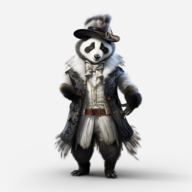 Photo un panda à la mode avec un chapeau haut et un gilet d'art photoréaliste d'animal