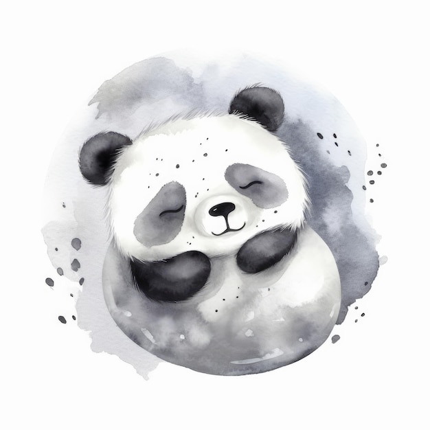 Panda de nuit aquarelle mignon Illustration IA générative