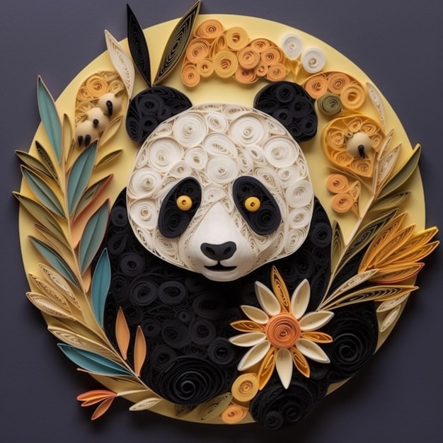 Panda papier quilling motif œuvre d'art image art généré par l'IA