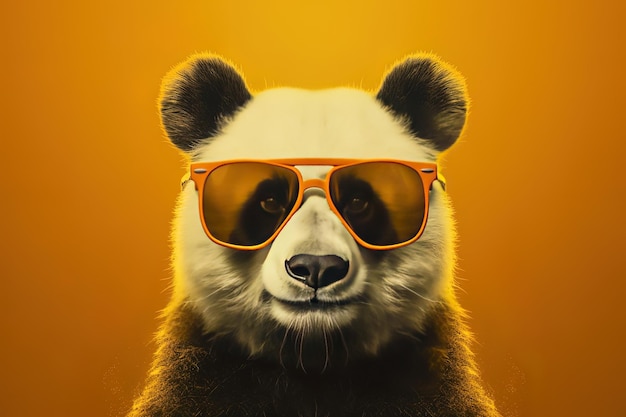 un panda portant des lunettes de soleil avec un ours sur le devant.