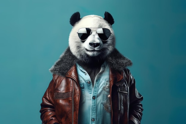 Un panda portant une veste et des lunettes de soleil