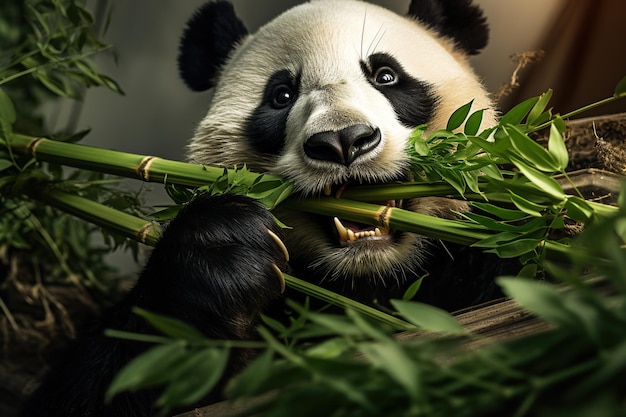 Un panda qui mâche du bambou Panda qui mâche de l'ours qui mange du bambou Conservation de la faune