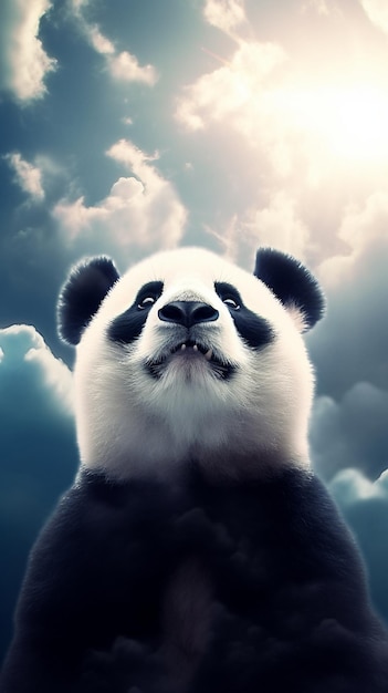 Un panda regarde le ciel.