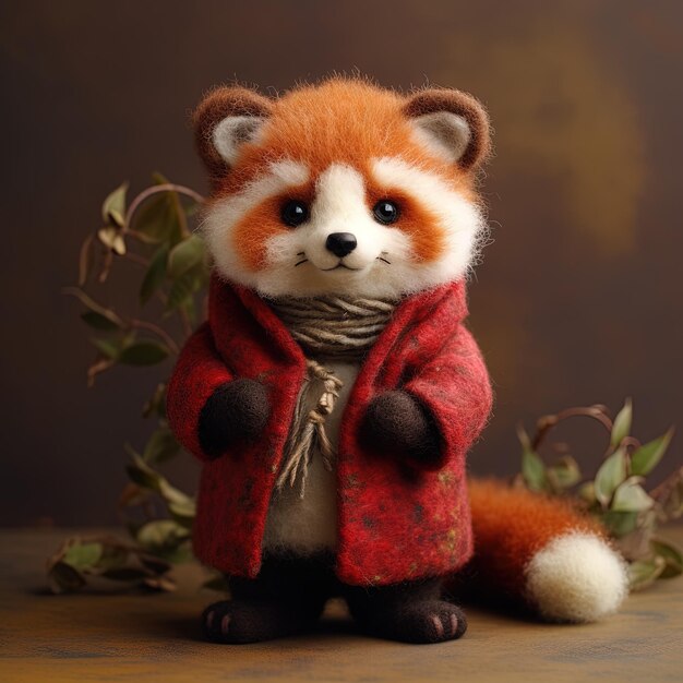 un panda rouge avec un foulard sur la tête