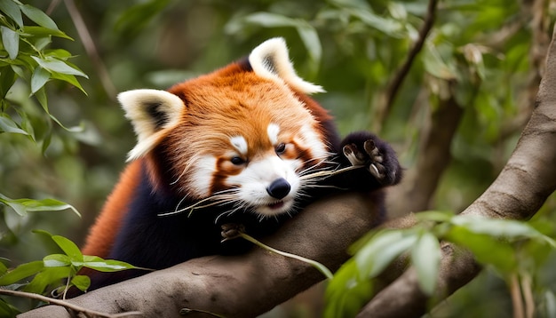 Photo un panda rouge avec un visage blanc et des yeux noirs