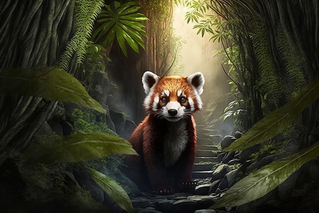 Un panda roux dans la jungle