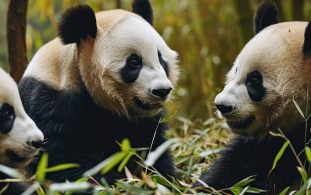 Le panda se comporte doucement en interagissant avec d'autres pandas