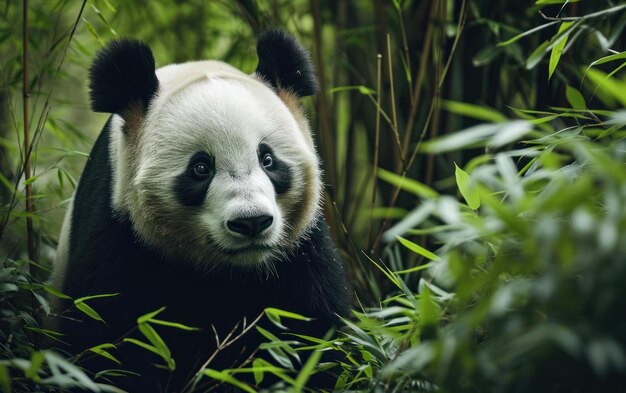 Photo un panda se promène gracieusement à travers un bosquet de bambou serein.