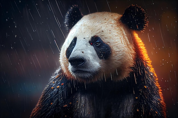 Un panda sous la pluie