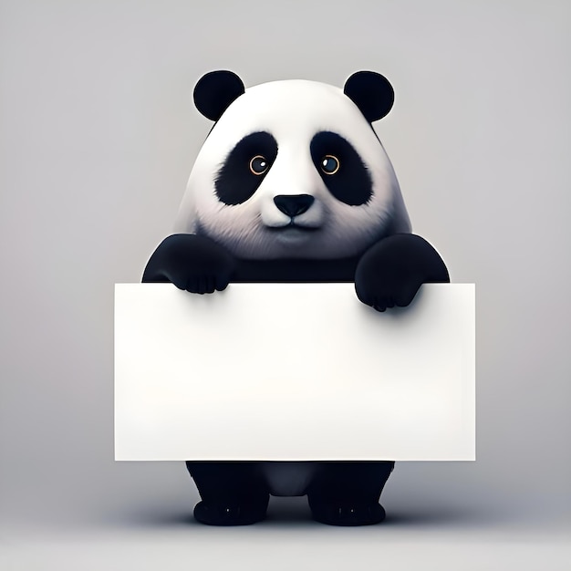 un panda tenant une grande toile blanche vide