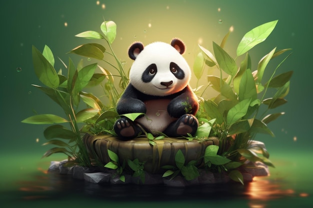 Le panda vert mignon avec la nature du bambou l'ours de porcelaine animal génère Ai