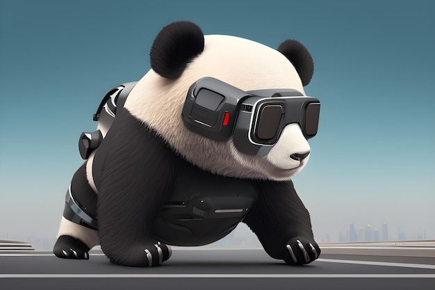 Panda avec une vue futuriste de lunettes de casque