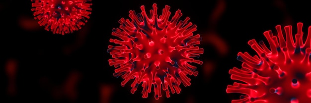 Pandémie microscopique de Covid-19 en rendu 3D. Mutation du virus de l'omicron rouge.
