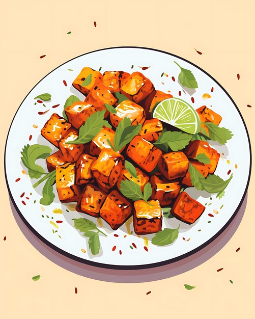 Photo paneer tikka dish avec des cubes de paneer grillés feuilles de menthe fier india mise en page de la culture culinaire